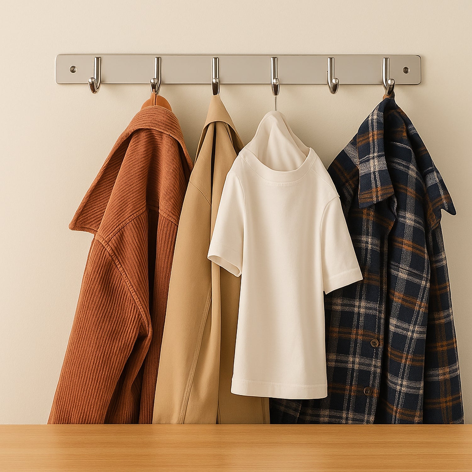 Stainless Steel Wall Mounted Coat 6 Hook Rack (32x3 / 1Pc) Stainless Steel Wall Mounted Coat 6 Hook Rack (32x3 / 1Pc)